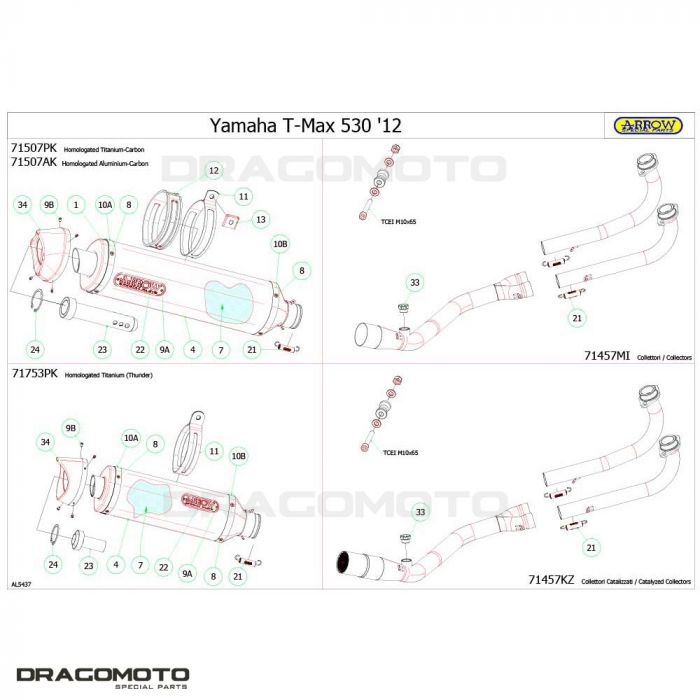 arrow collettore nocat inox compatibile con yamaha tmax t-max 530 2012 2013 2014 2015 2016 mototopgun 71457mi 